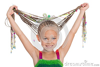 Beautiful girl holding her dreadlocks Stock Photo