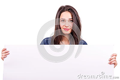 Beautiful girl holds a poster in hands Stock Photo