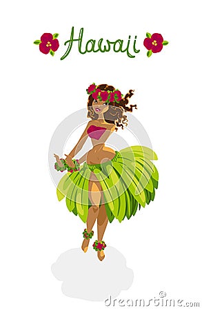 Beautiful girl - hula dancer Vector Illustration