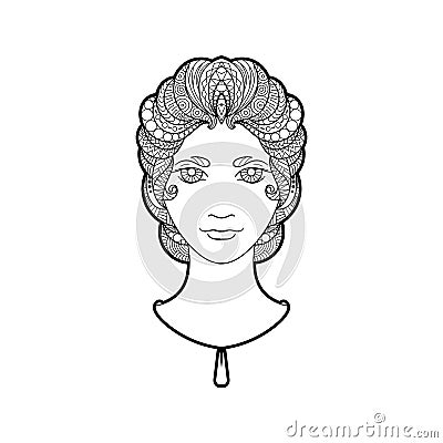 Beautiful girl with intricately patterned, zentangle braid and bright eyes. Vector Illustration