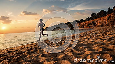 Beautiful girl is jogging on a beach Stock Photo