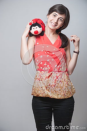 Beautiful girl with a ladybug smiling Stock Photo
