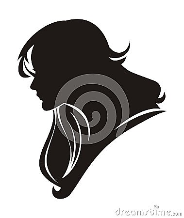 Beautiful girl with long hair silhouette Vector Illustration