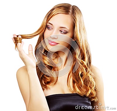 Beautiful girl with long wavy hair Stock Photo