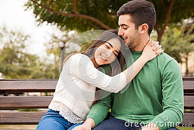 https://thumbs.dreamstime.com/x/beautiful-girl-love-her-boyfriend-happy-young-brunette-holding-smiling-relaxing-him-park-68072841.jpg