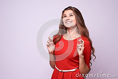 Beautiful girl. Make wish. Happy smile Stock Photo