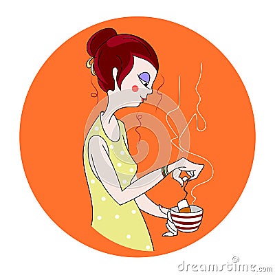 Beautiful girl makes tea Vector Illustration