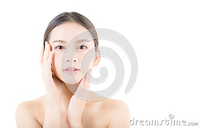 Beautiful girl with makeup, woman and skin care concept / attractive asia girl smilling on face isolated Stock Photo