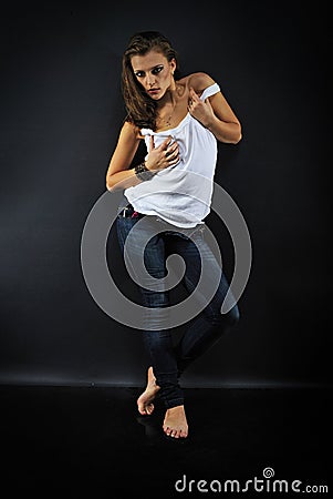 Beautiful girl model in white tanktop Stock Photo