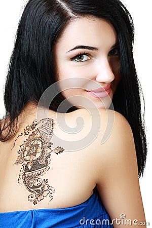 Beautiful girl painted Mehandi Stock Photo