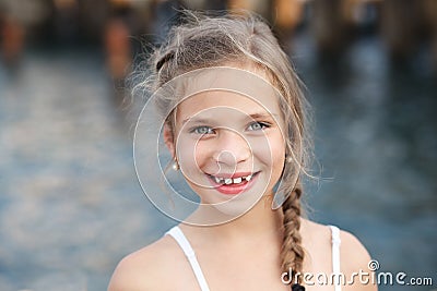Beautiful Girl on The Pier. Sea Stock Photo