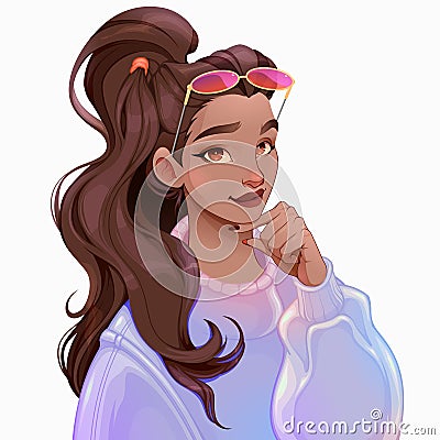 Beautiful girl with ponytail and sunglasses Vector Illustration