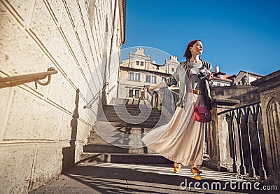 Beautiful girl in Prague Stock Photo