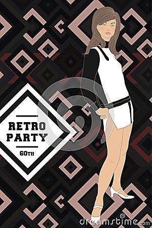 Beautiful girl retro party 1960 Vector Illustration