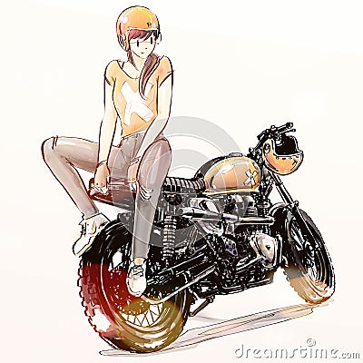 Beautiful girl riding motorcycle Stock Photo