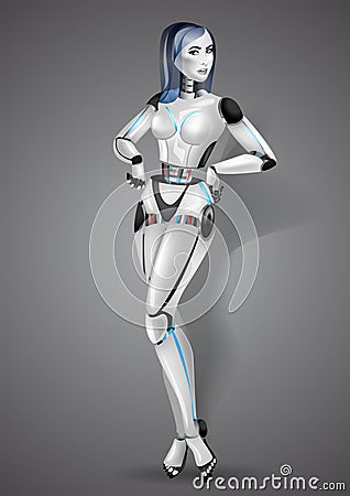 Beautiful girl robot android on gray background Vector Illustration