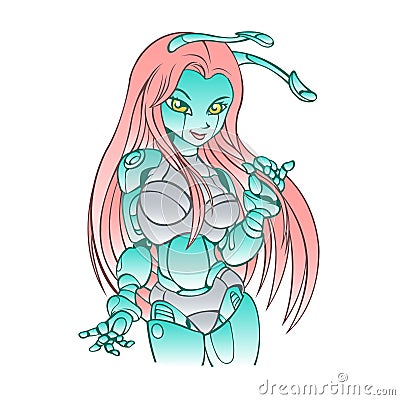 Beautiful girl robot android Vector Illustration