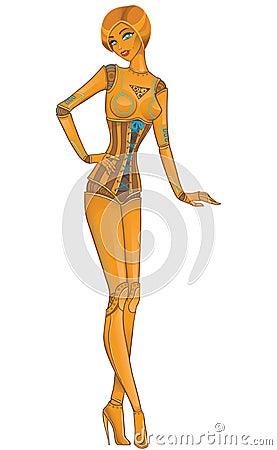 Beautiful girl robot android on white Vector Illustration