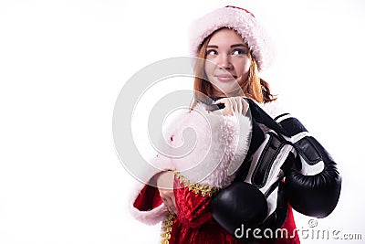 Beautiful girl in costume of Santa Claus Stock Photo