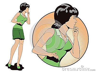 Beautiful girl in shock. People in retro style. Vector Illustration