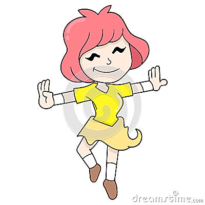 Beautiful girl with short hair dancing ballet, doodle icon image kawaii Vector Illustration