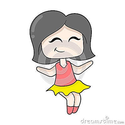 Beautiful girl with short hair is happily dancing ballet, doodle icon image kawaii Vector Illustration