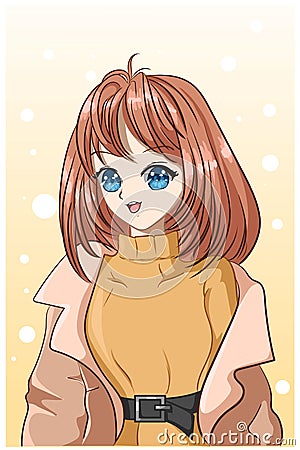 Beautiful girl short hair wearing winter clothes cartoon illustration Vector Illustration