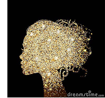 Beautiful girl silhouette gold texture gold foil. Beautiful illustration for beauty. Vector Vector Illustration