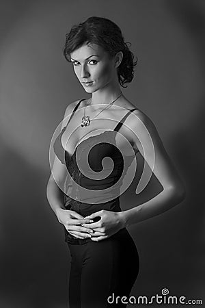 Beautiful girl in studio, grayscale Stock Photo