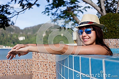 Beautiful girl in sunglasses, hat Stock Photo