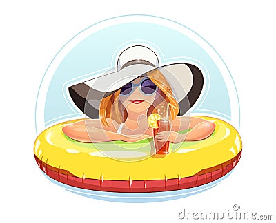 Beautiful girl swim with rubber circle Vector Illustration