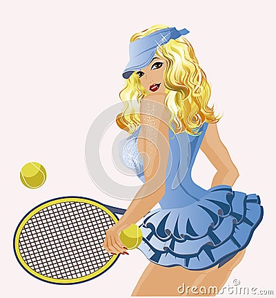 Beautiful girl tennis player, vector Vector Illustration