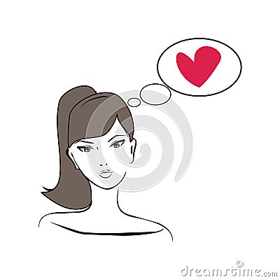 Beautiful girl thinking about love vector Vector Illustration