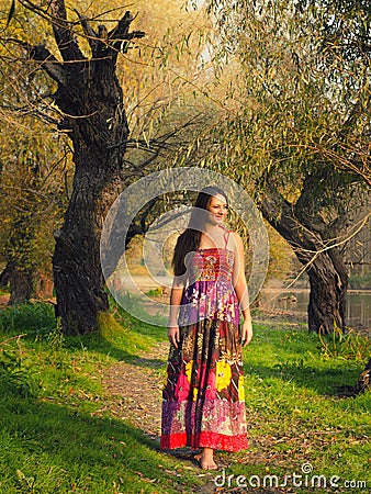 Beautiful Girl Walking Barefoot In The Spring Nature Stock Beautiful Girl Walking Barefoot In The Spring Nature Stock