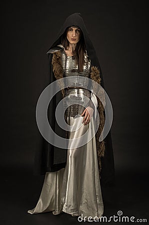 Beautiful Girl warrior in medieval clothes Stock Photo
