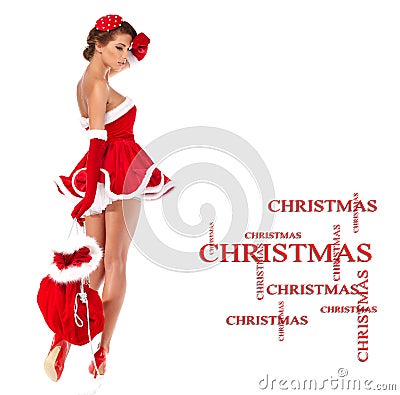 Beautiful girl wearing santa claus clothes Stock Photo