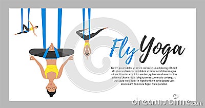 Beautiful girl wearing sportwear doing fly yoga Vector Illustration