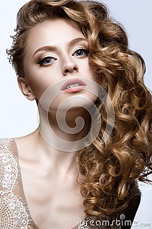 Beautiful girl in wedding image with barrette in her hair Stock Photo