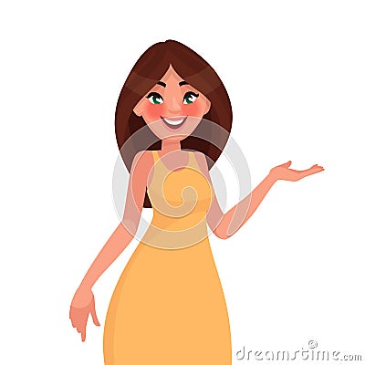Beautiful girl on a white background indicates something. Elemen Cartoon Illustration