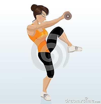 Beautiful girl working out with dumb-bell Vector Illustration