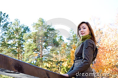 Beautiful girlin in autumn forest Stock Photo