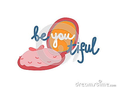 Beautiful, Girlish Pretty Design Element with Mirror abd Inspirational Quote Can Be Used For Greeting Card, Badge, Label Vector Illustration