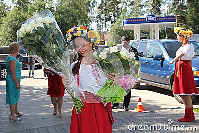 Beautiful girls actress animator in the national Ukrainian costume Editorial Stock Photo