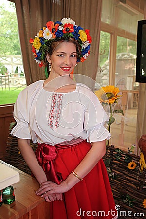 Beautiful girls actress animator in the national Ukrainian costume Editorial Stock Photo