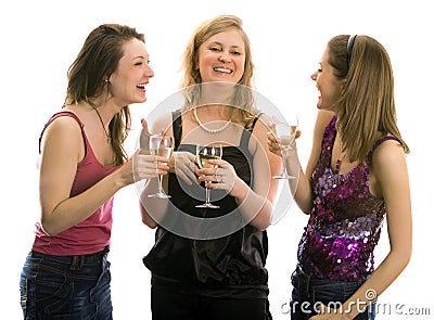 Beautiful girls celebrating. Isolated in white Stock Photo