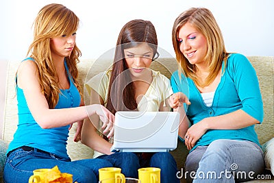 Beautiful girls with laptop Stock Photo