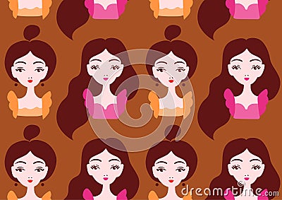 Beautiful girls seamless pattern. Vector Illustration