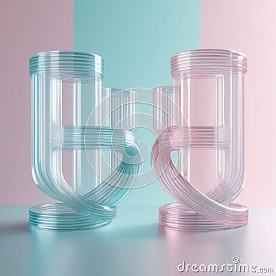 Transparent tubes of unusual shapes in pastel colors Stock Photo