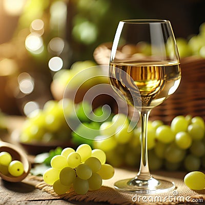 beautiful glass of wine and fresh ripe grapes Stock Photo