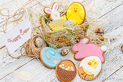 Beautiful glazed Easter cookies Stock Photo